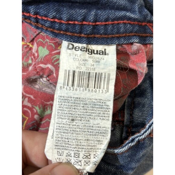 Desigual Jeans Embroidered Stripe Womens 34  Accent Boho 36D2674 Zipper Pocket - Picture 5 of 10